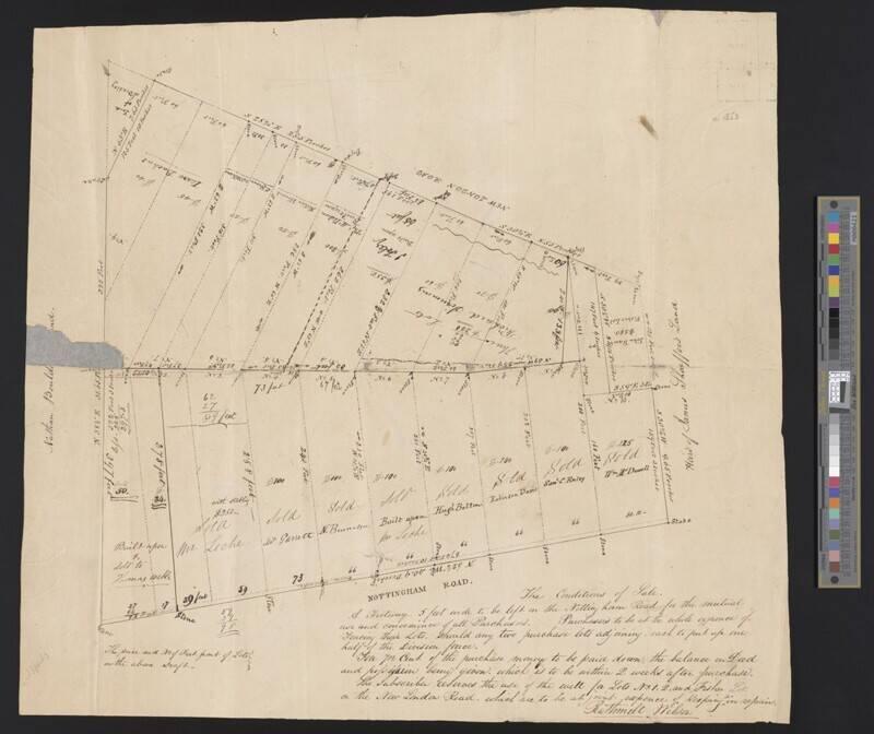 An aged and yellowed black and white map of streets in one area of Newark.
