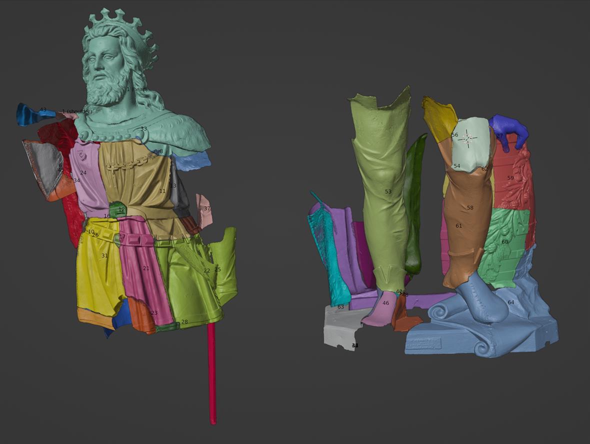 A composite image from the 3D scanning program places the statue pieces back together.