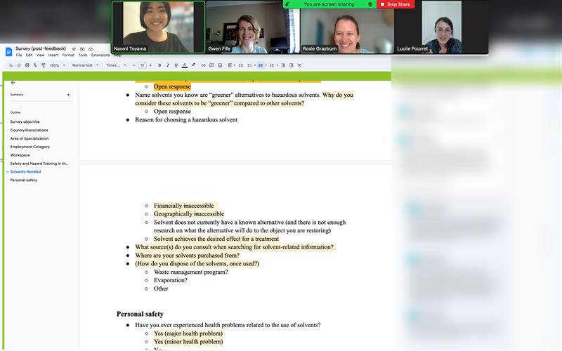 Screen image of a Zoom meeting while the authors review a document on screen.